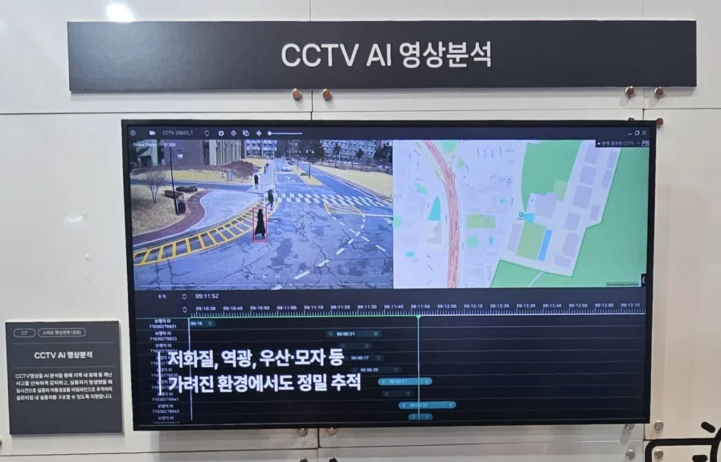 KT 기업 부스 내 CCTV AI 영상분석 화면