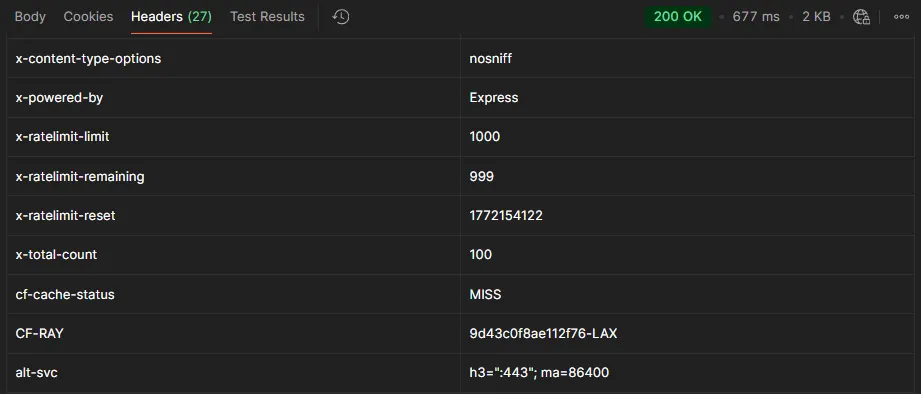 Postman GET 목록 조회 - Response Headers의 X-Total-Count: 100